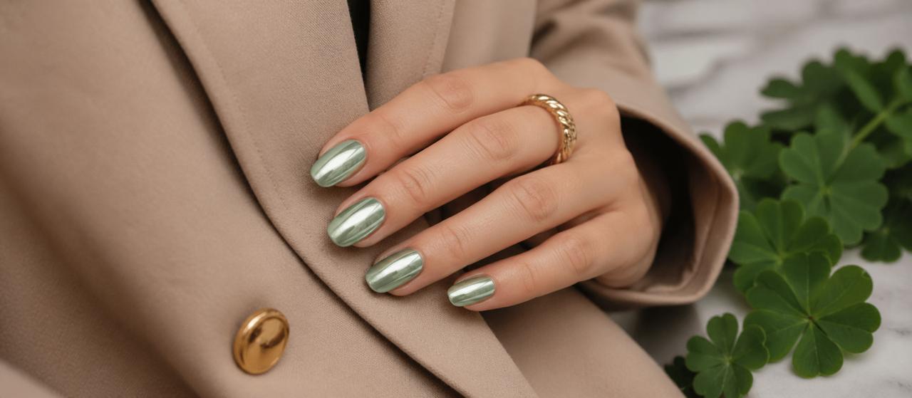Green Chrome Nails for St. Patrick's Month Without Looking Costume-y