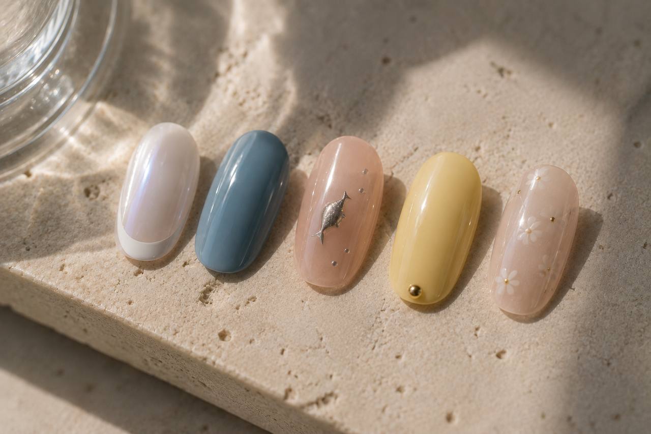Late-summer soft colour nail palette