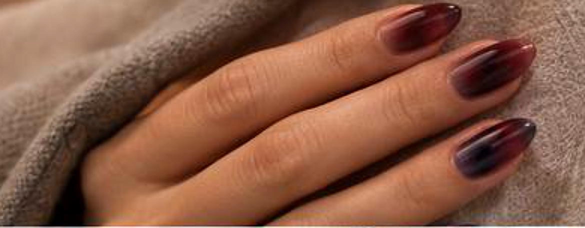 Aura burgundy manicure with soft dimensional colour