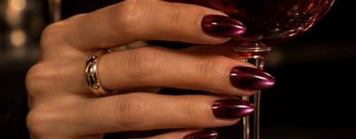 Burgundy manicure with glossy dimensional finish