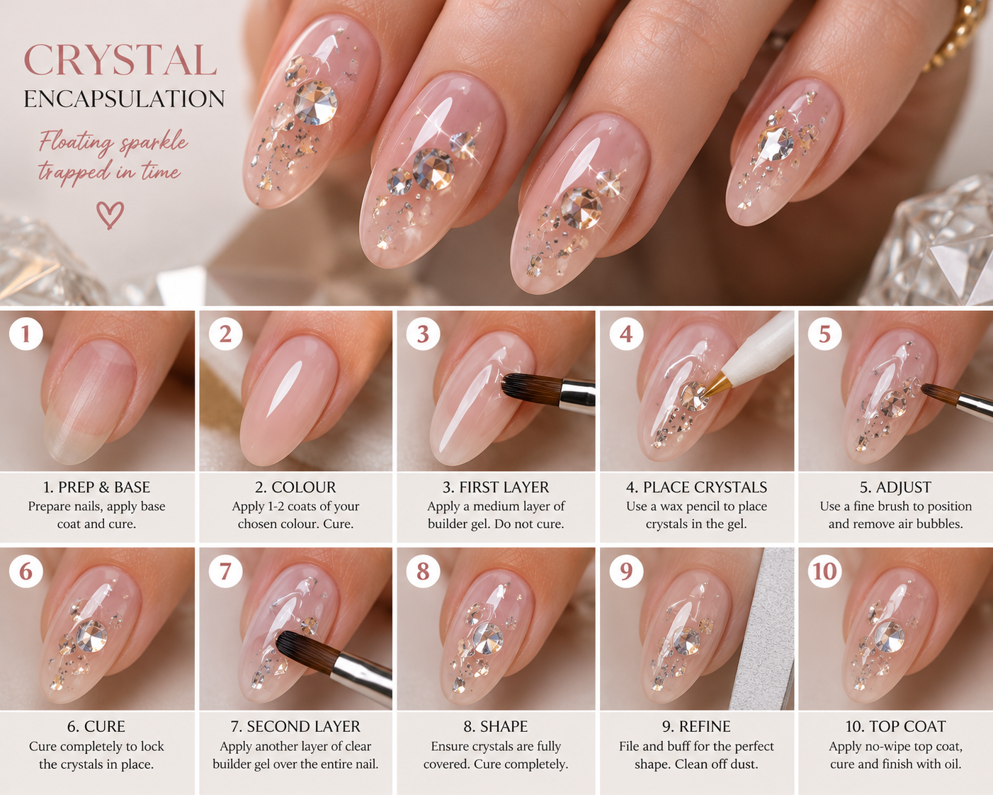 Crystal Encapsulation: Floating Gems Trapped Inside the Nail image 1
